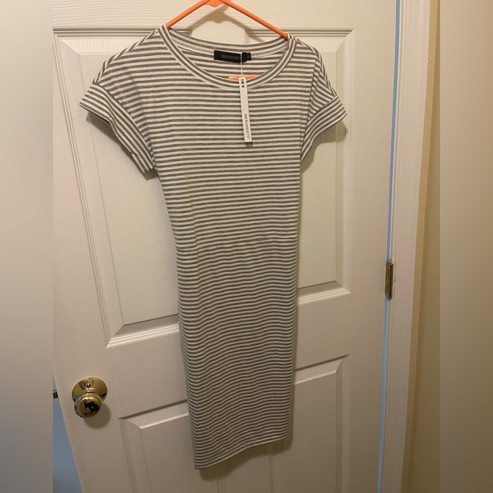 Gray and White Striped Dress - Small